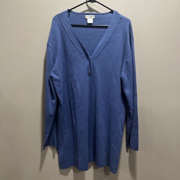 Travelsmith Women's Blue Long Sweater 2 Buttons L Cotton Loose Flowy Comfort - Picture 1 of 10